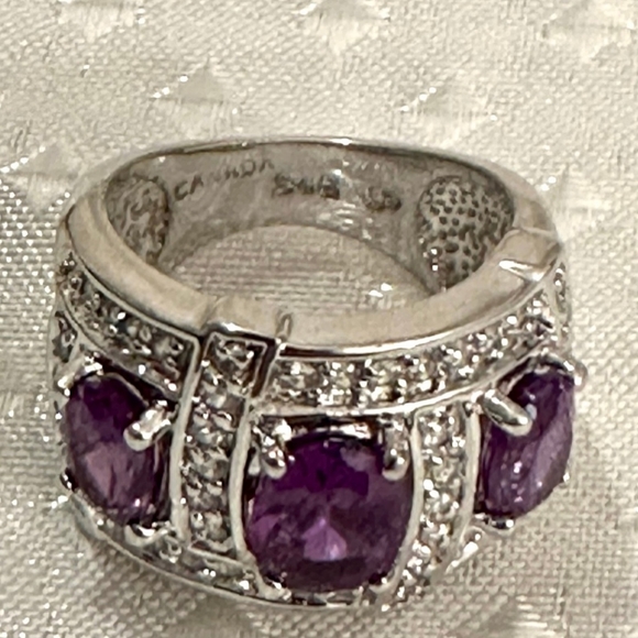 Genuine Amethyst & White Zircon Ring Sterling Silver Sz 6! 💜 - Picture 9 of 12
